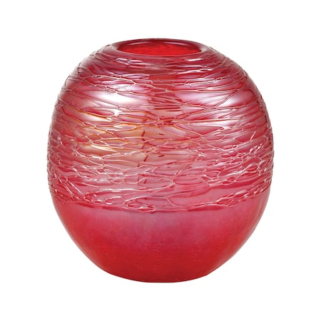 Cerise Ball Vase, Crimson Ice Crackle Finish